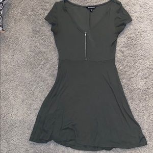 Olive ribbed cotton short sleeve skater dress